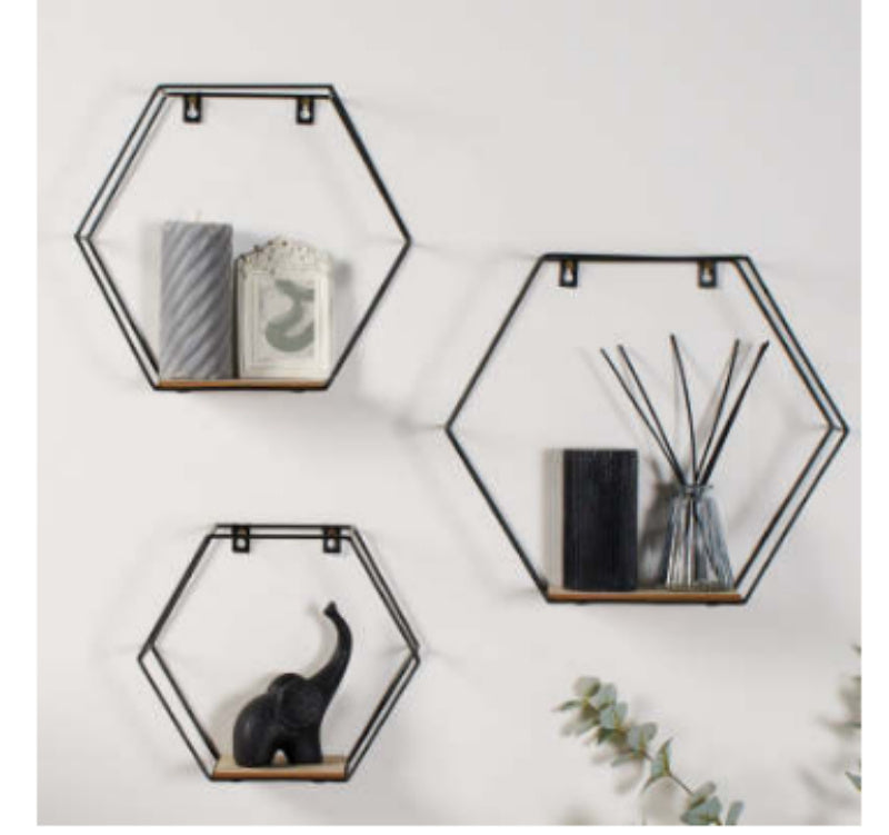Hexagonal Shelves On Wrought Iron Wall