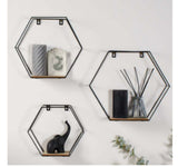 Hexagonal Shelves On Wrought Iron Wall