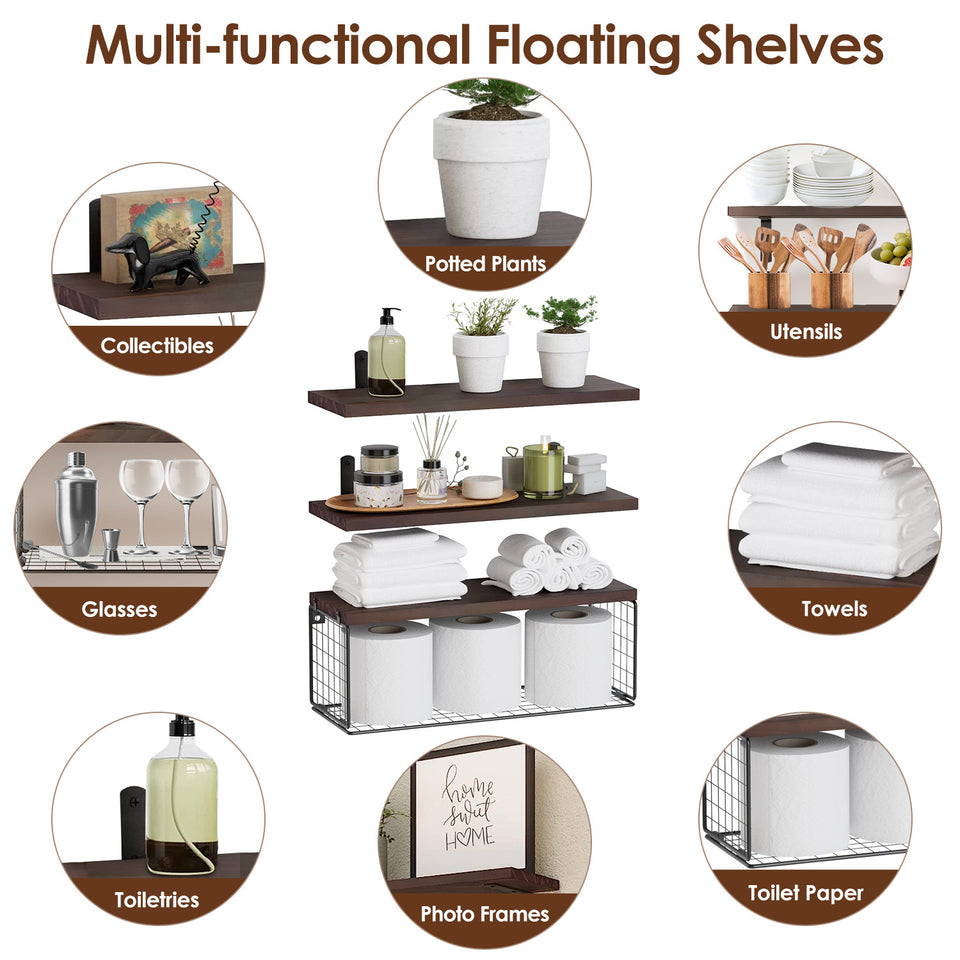 2 In 1 Floating Shelves Wall Mounted Wall Decor Plants
